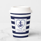 Blauwe strepen en ankerdocument kop papieren bekers (Achterkant)