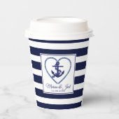 Blauwe strepen en ankerdocument kop papieren bekers (Voorkant)