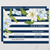 Blauwe strepen en bloemen modern trouwprogramma (Voorkant / Achterkant)