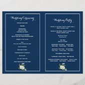 Blauwe strepen en bloemen modern trouwprogramma (Achterkant)