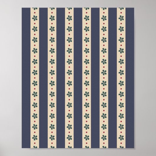 Blauwe strepen en bloemen poster (Voorkant)