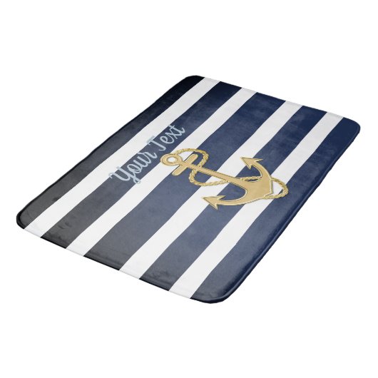 Blauwe strepen en gouden anker badmat (Gekanteld)