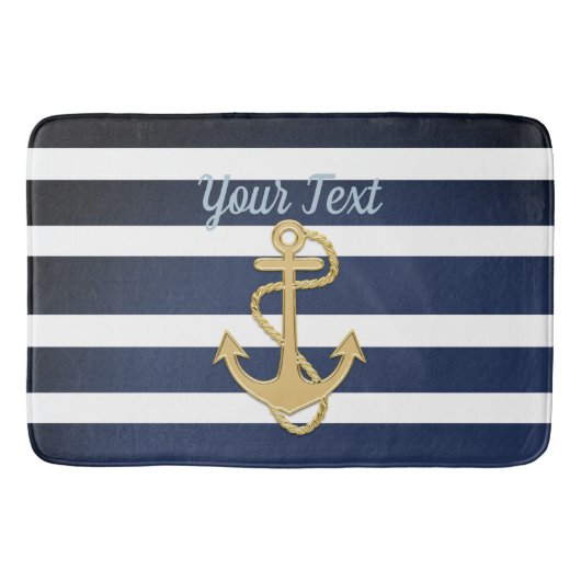 Blauwe strepen en gouden anker badmat (Voorkant)