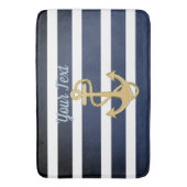 Blauwe strepen en gouden anker badmat (Voorkant Verticaal)