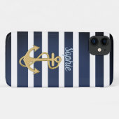 Blauwe strepen en gouden anker Case-Mate iPhone case (Achterkant (horizontaal))