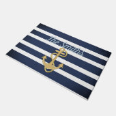 Blauwe strepen en gouden anker deurmat (Schuin)