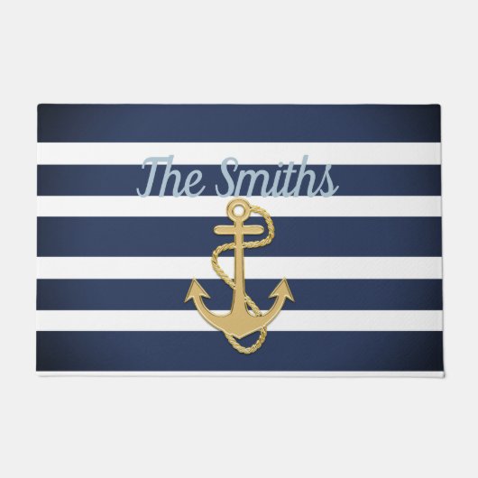 Blauwe strepen en gouden anker deurmat (Voorkant)