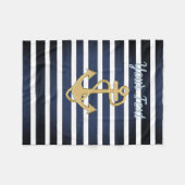 Blauwe strepen en gouden anker fleece deken (Voorkant (Horizontaal))