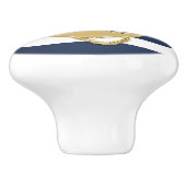 Blauwe strepen en gouden anker keramische knop (Zijkant)