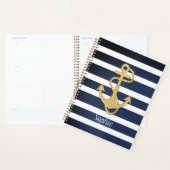 Blauwe strepen en gouden anker planner (Display)