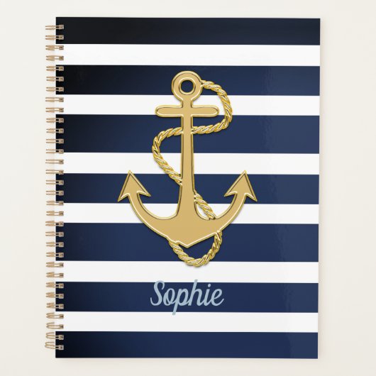 Blauwe strepen en gouden anker planner (Voorkant)