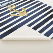 Blauwe strepen en gouden anker sherpa deken (3/4)