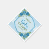 Blauwe strepen en Rozen Baby shower Servetten (Hoek)
