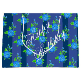 Blauwe strepen en Rozen Large Cadeautasje
