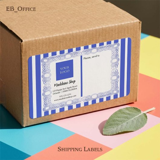 Blauwe Strepen & Gebogen Frame & Logo Etiket