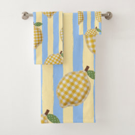 Blauwe Strepen Gingham Citroen Mediterraan Zomer Bad Handdoek