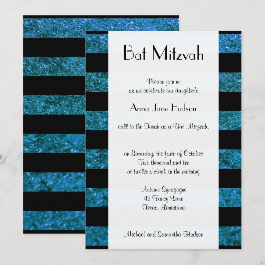 Blauwe strepen, glazige strips, lijnen, bat Mitzva Kaart (Voorkant / Achterkant)