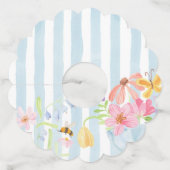 Blauwe strepen grillige waterverf bloemen wijnglaslabel (Achterkant)