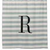Blauwe Strepen Groot Monogram | Boerderij badkamer Douchegordijn (Voorkant)