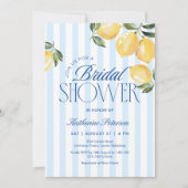 Blauwe Strepen Lemon Bruiloftsuitnodiging Kaart (Voorkant)