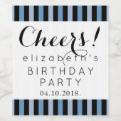 Blauwe strepen, lijnen, gestreept patroon, verjaar wijn etiket (Enkel label)