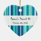 Blauwe strepen, lijnen, gestreept patroon, zoet 16 keramisch ornament (Achterkant)