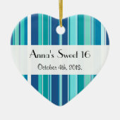 Blauwe strepen, lijnen, gestreept patroon, zoet 16 keramisch ornament (Voorkant)