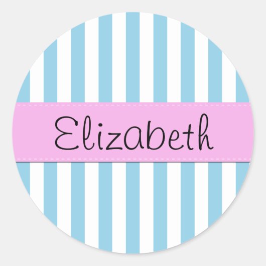 Blauwe strepen, lijnen, streeppatroon, Jouw naam Ronde Sticker (Voorkant)