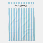 Blauwe strepen, lijnen, streeppatroon, Jouw naam Theedoek (Verticaal)