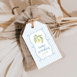 Blauwe Strepen Limonade Verjaardag Cadeaulabel