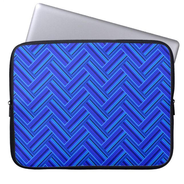 Blauwe strepen met dubbel weef laptop sleeve (Voorkant)
