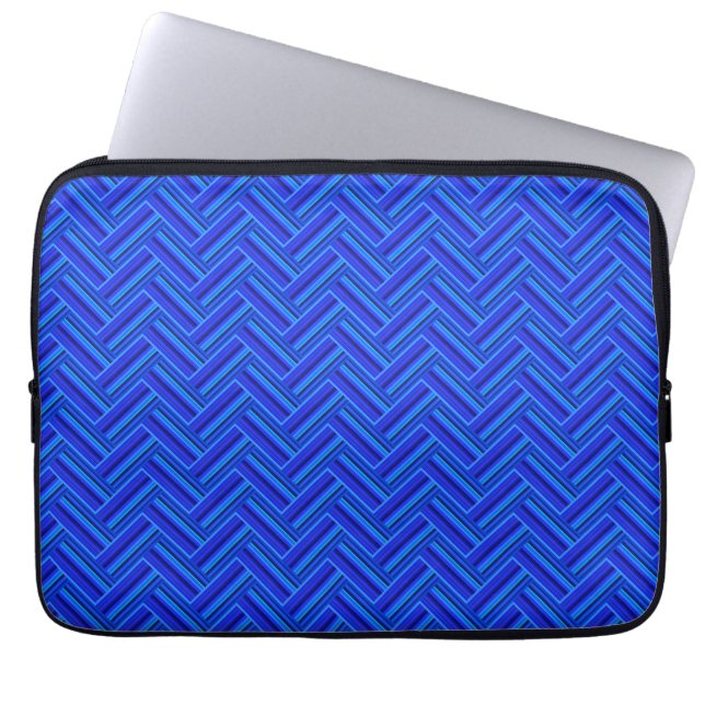 Blauwe strepen met dubbel weef laptop sleeve (Voorkant)