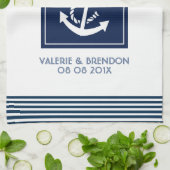 Blauwe strepen met een witte neushoorn theedoek (Gevouwen)