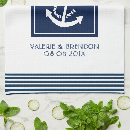 Blauwe strepen met een witte neushoorn theedoek (Gevouwen)