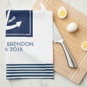 Blauwe strepen met een witte neushoorn theedoek (Quarter Fold)