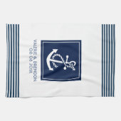 Blauwe strepen met een witte neushoorn theedoek (Horizontaal)