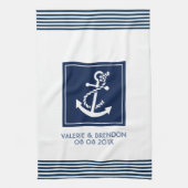 Blauwe strepen met een witte neushoorn theedoek (Verticaal)