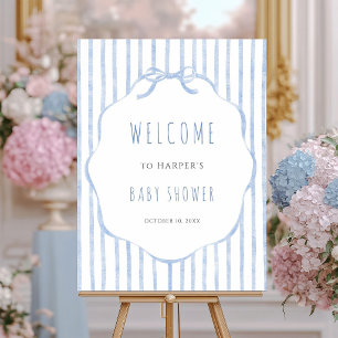 Blauwe Strepen met Frame Jongens Baby Shower Welko Poster