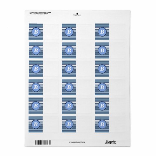 Blauwe strepen met monogram etiket (Full Sheet)