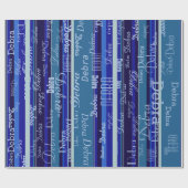 Blauwe strepen met namen cadeaupapier (Vlak)