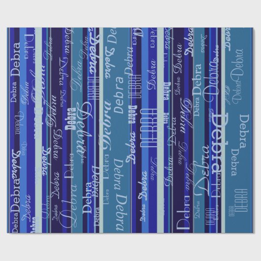 Blauwe strepen met namen cadeaupapier (Vlak)