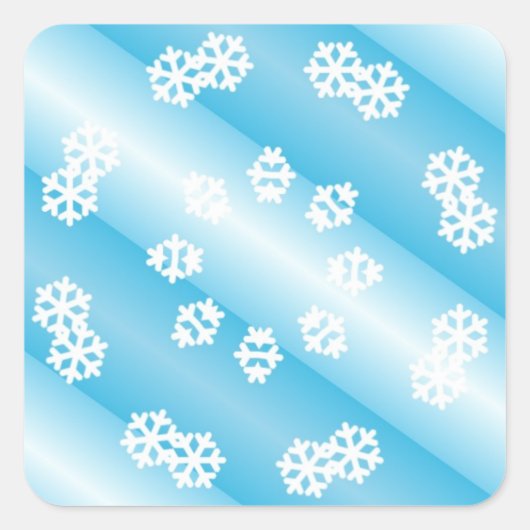 Blauwe strepen met sneeuwflake design vierkante sticker (Voorkant)