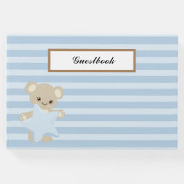 BLAUWE STREPEN MET TEDDYBEER DIE EEN STER VASTHOUD GASTENBOEK