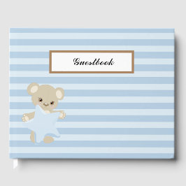 BLAUWE STREPEN MET TEDDYBEER DIE EEN STER VASTHOUD GASTENBOEK