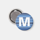 Blauwe Strepen Monogram Letter Kinderen Kunstmagne Magneet (Voorkant / Achterkant)