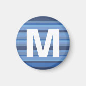 Blauwe Strepen Monogram Letter Kinderen Kunstmagne Magneet (Voorkant)