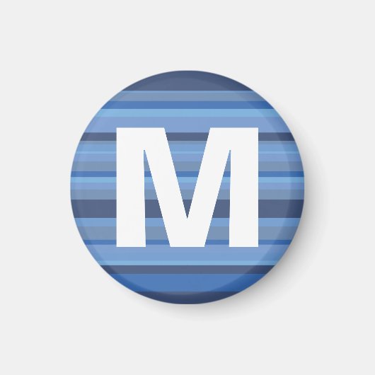 Blauwe Strepen Monogram Letter Kinderen Kunstmagne Magneet (Voorkant)