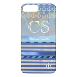 blauwe strepen, naam/initialen en ankers Case-Mate iPhone case