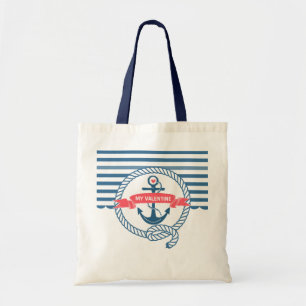 Blauwe strepen Nautical Boat Anchor Tote Bag