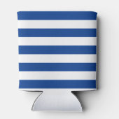 Blauwe Strepen op elke kleur met aangepaste naam Blikjeskoeler (Achterkant)